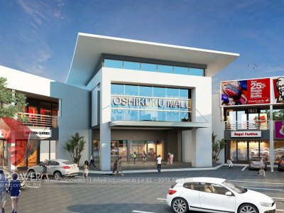 commerical shopping mall 3d exterior day view  architectural visualization 3d rendering